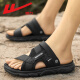 Huili men's shoes 2025 new two-wear slippers summer soft-soled beach shoes men's middle-aged versatile sandals black 41