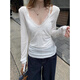 S.Sofea Neck Sunscreen Shirt Summer NUEVO COREO COREANO y picante Topo delgado suelto para mujeres, suspender de encaje, blanco 15567# s