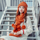 Kwoz hat scarf gloves three-piece set for female winter student cute Korean style trendy plus velvet warm birthday Christmas gift caramel color (gift bag)