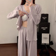 维多利亚的格调睡衣女款春秋季纯棉带胸垫香芋紫可爱新款宽松舒适家居服套装 9921#纯色-紫色 M