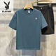 Playboy (PLAYBOY) 200g heavyweight American cotton short-sleeved T-shirt summer couple printed loose bottoming shirt t men's and women's top khaki cotton short-sleeved-1365 XL