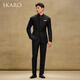 SKARO【新中式】休闲西装外套男士青年装夏季羊毛立领中山装西服 黑色SKV1011(单西) 44