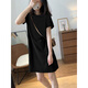 Waterside Clothes High-end Korean Version 2025 Summer New Cotton Short-Sleeve T-Shirt Women's Skirt Loose H-Type Temperament Small Dress 6173 Dark Gray [Dress] (Orange Print) S 80-100Jin [Jin equals 0.5 kg]