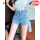 ADVSUS Fashion Korean version of internet celebrity denim shorts for women in summer high waist slim hot girl tight A-line wide-leg pants hot pants ins trendy light blue [good quality] stretch 6195 this year S