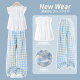 
Yoyo one (Yoyo one) girls' suit spring and summer 2025 new fashionable children's doll shirt wide-leg pants two-piece set forest-style big children's summer suit 9992 white 15286 lake blue 150 150cm