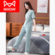 猫人（MiiOW）睡衣女夏季纯棉2025年新款短袖长裤家居服套装可外穿薄款全棉套装 7374豆绿 M 80 100斤