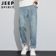 JEEP SPIRIT吉普冰丝牛仔裤男士夏季潮牌直筒天丝九分弹力裤子 复古蓝 32