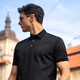 Mr. Bu patented collar three-pin button exquisite business POLO men's summer moisture-absorbing and breathable solid color short-sleeved AT12161 piano black XL (180)