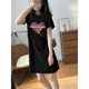 Waterside Clothes High-end Korean Version 2025 Summer New Cotton Short-Sleeve T-Shirt Women's Skirt Loose H-Type Temperament Small Dress 6173 Dark Gray [Dress] (Orange Print) S 80-100Jin [Jin equals 0.5 kg]