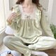 Gemas coloridas Pajamas de algodón Jacquard Pantalones de manga larga para mujeres ropa para el hogar dulce encaje retro princesa estilo kyx-x9904# rosa 180 xl