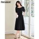 Robe Pincai pour femmes French Hepburn Style Robe noire haut de gamme A-line manche courte robe longue p52q069