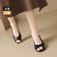 ZHR first-layer cowhide single shoes for women, elegant fish mouth thick heel sandals, one-foot commuting shoes, women's KM53 black 38