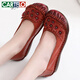 CARTELO genuine leather ethnic style shallow mouth women's shoes non-slip tendon soft sole cowhide single shoes one-leg flat heel middle-aged and elderly mother's shoes red 9756 35