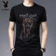 Playboy (PLAYBOY) Chinese style tiger head trendy men's short-sleeved T-shirt fashion printed large-size men's base shirt half-sleeved loose top 829 black letters L 170 [recommended 120-140Jin [Jin equals 0.5 kg]]