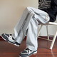 NASA BASE casual pants men's autumn and winter American loose straight sweatpants men's workwear casual wide-leg sports simple versatile trousers light gray XL (recommended 125-150Jin Jin equals 0.5 kg)