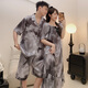
O'MESIK couple pajamas ice silk men summer short-sleeved thin large-size nightgown for women summer feeling can wear home clothes 13076 women-13077 men M men L (suggested height 165-170c, weight 1