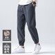 Linen nine-point pants men's elasticated summer cotton and linen thin Chinese style casual pants for middle-aged and young people with leggings light gray XL (recommended 160-180 Jin Jin equals 0.5 kg)