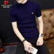 Pierre Cardin 2025 nueva primavera y verano de punto de manga corta para hombres camisetas de media manga de moda ropa de niño social slim fit versátil 9902 cuello medio alto azul marino 2XL