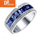 DRJEFUNYANOR Sapphire Ring Men's Single Row Diamond Imitation Tanzanite 925 Silver Platinum Plated Diamond Ring Trendy Men's Ring Spot No. 17 Circle Wide Version Blue