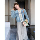 Touch Miss Black Pilgus Lace Lace Denim Jacke für Frauen Frühling und Herbst 2025 New altersreduzierende süße Top TM9896gy Denim Blue M.