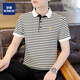 ROMON striped shirt men's short-sleeved polo shirt slim ice silk T-shirt summer long-sleeved shirt trendy short-sleeved T-shirt men's 5012 black 3XL