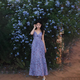 Wei Guangli 2025 Sommer neuer französischer Tee Break Gentle Blumen-Hosenträger Kleider Meer Urlaub Temperament V-Ausschnitt Strand Langer Rock Spring Branch Floral Kleid lila M-Code 80-110jin [Jin entspricht 0,5 kg]