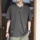 KAZUKI KURAISHI Summer American Retro Bamboo Side Short Sleeve T-shirt Men's Henry Shirt Fashion Brand Casual Men's Dark Gray XL