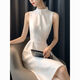 
Pierre cardin French high-end exquisite temperament celebrity goddess style formal occasion dignified and atmospheric white dress summer white dress XL 115-125