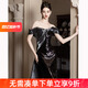 康美诗一字肩黑色晚礼服女宴会气质法式轻奢小众主持人鱼尾连衣裙礼 黑色 S