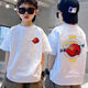 Pure Cotton Boys T-Shirt Sommer Kurzarm 2025 Kinder Sommer mittelgroßer Kinder Sommerjungen reine Baumwoll-Top-Shiling-halbärmelige Vorder- und Rücken weiß [Kokosnussbaum Ca#694] 120 (vorgeschlagen 40-50jin [Jin gleich 0,5 kg]))