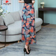 Pierre cardin ice silk floral high waist hip skirt side slit long floral skirt summer new large size one-step long skirt women 854 floral ice silk S