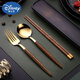 
Disney Student Portable Tableware Set Stainless Steel Chopsticks Spoon Fork Three-Piece Set Office Worker Travel Tableware Storage Box [Gold] Spoon + Chopsticks + Box