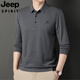 JEEP SPIRIT吉普春秋装条纹印花爸爸长袖T恤男棉翻领大码上衣中年男纯棉打底 826灰色 2XL 180/120(160-180斤)