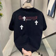 Chang Luzhu 2025 Sommer New American 220G Pure Cottro Retro Schwarzes Top-Paar Outfit Vielseitige runde Hals kurzärmeligte T-Shirt für Männer und Frauen V695 Black S
