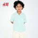 H&M Children's Clothing Children's Boys' Shirt Spring Fashion Cuban Collar Muslin Shirt 1274050 Light Turquoise 120 120/64