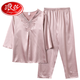 
LangSha middle-aged mother pajamas for women imitation silk summer long-sleeved large-size ice and snow silk can be worn outside air-conditioned room two-piece set NJR-FX683 [light pink] seven-quarter sleeve long M