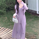 S.SOFEA法式立体花朵茶歇裙垂感褶皱宽松大摆长裙 紫色*724 XL