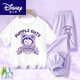 Disney Binpaw Girls Summer Jade Dog Dog 2025 New Big Children Cotton Pure Coton Shirt T-shirt A983 White + A984 Purple Pants 130 (hauteur suggérée 115-125 cm)
