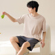 Jiao Men's Pure Cotton Pajamas Simple 2025 New Summer Thin Style Can Wear Round Neck Breathable Men's Home Clothing Set 02J13603 Men's L