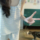芳嫔初中女生睡衣夏季韩系格子碎花款甜美舒适吊带学生家居套装 6198-吊带蓝格碎花 M