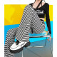 
2025 spring and summer drooping stripes loose casual micro-flare pants high waist wide-leg pants floor-sliding long pants women's trendy color [MY-686] L
