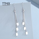 TTMIX women's platinum earrings long ear hook pt950 white gold tassel glossy square earrings 4.7-4.9g