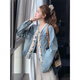 Touch Miss Black Pilgus Lace Lace Denim Jacke für Frauen Frühling und Herbst 2025 New altersreduzierende süße Top TM9896gy Denim Blue M.