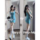 Yi Jingxuan (YIJINGXUAN) nightclub hot girl drawstring bow knot U-neck vest pure slim hip short skirt to make her look slim pear-shaped body dress Mint green [original quality] M [95-105Jin [Jin equals 0.5 kg]]

