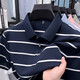 Kangaroo (DaiShu) short-sleeved T-shirt for men 2025 summer trendy striped lapel half-sleeved business casual loose plus size top middle-aged AN15100 light sky blue XL