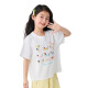 Ikano I.KARNOW girls short-sleeved t-shirt 2025 new children's summer cartoon printed tops for girls fashionable summer clothes loose half-sleeved t two-piece set [19018 white + 15280 tender yellow] 120