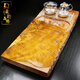 Chengyun Shangzun golden nanmu tea tray tea set fully automatic kettle all-in-one high-grade whole wood single-layer drainage tea tray 02 Xianglong 82 long + wisteria flower tea set + gold kettle