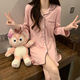 COLORFUL GEMS bean paste color pajamas for women new long-sleeved nightgowns for home clothes spring, summer and autumn boyfriend style 681# bean paste color shirt skirt 170 M (75-95Jin[Jin equals 0.5 kg])