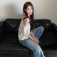 Miaoyijia short-sleeved women's new 2025 slim white trendy loose T-shirt base shirt spring and summer half-sleeved pure top American butterfly printed ripped short-sleeved T-shirt one size [recommended 80-145Jin [Jin equals 0.5 kg]]
