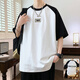 龙桃子插肩袖t恤男夏季美式潮流撞色圆领套头衫男生青少年设计感体恤衫T 1105白色 M 约85~105斤可穿